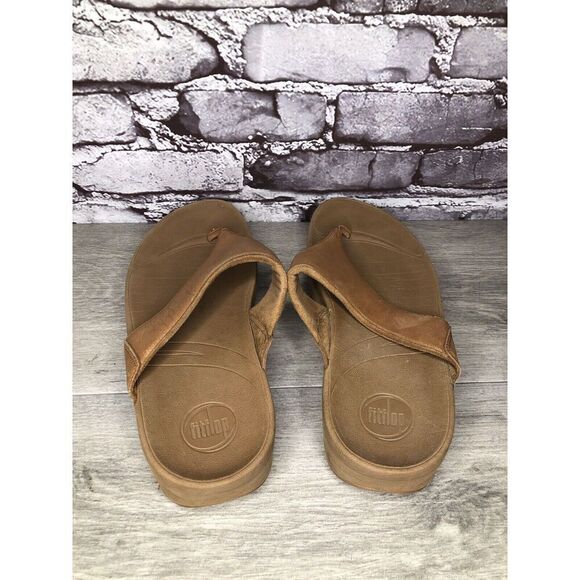 Fitflop Camel Tan Leather Flip Flop Wobble Board Sandals Women’s Sz 10M US/42EU - Picture 4 of 16